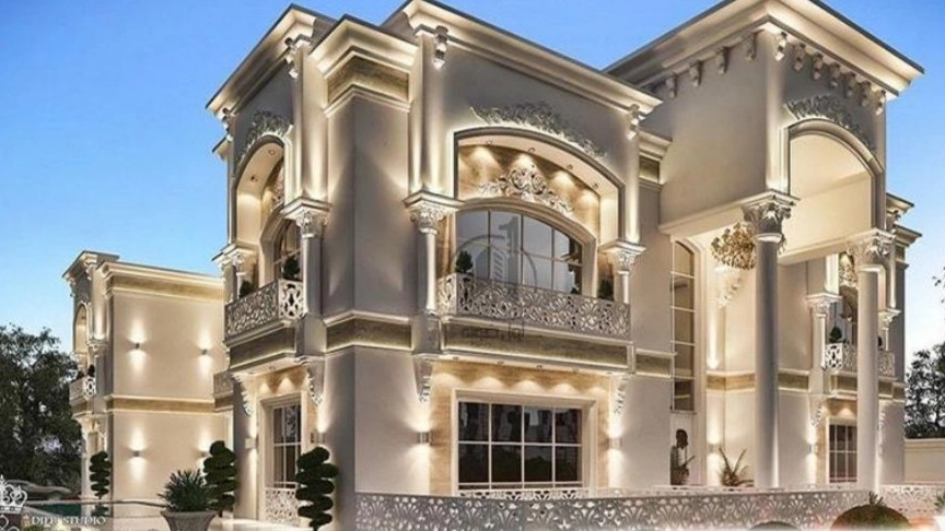 Features of the classic facade for the villa